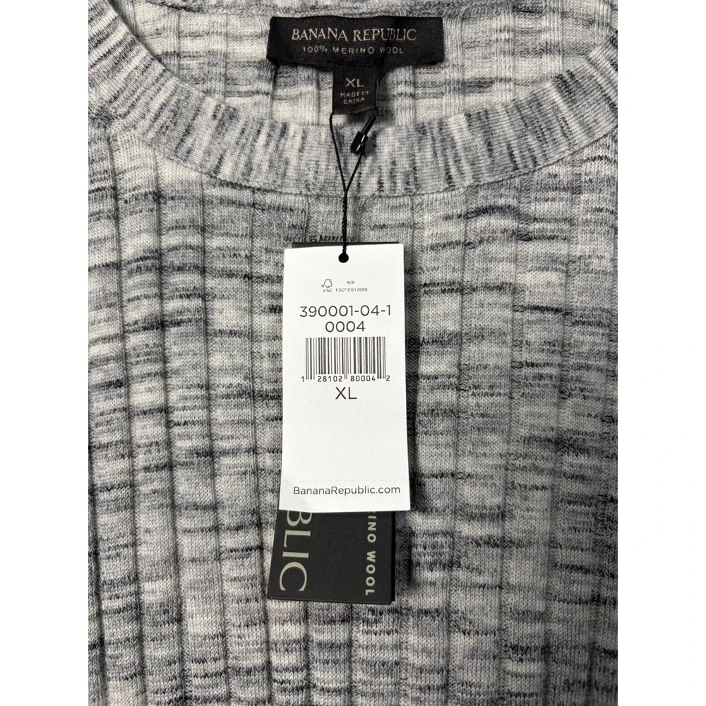 Banana Republic Men's XL Grey Marled 100% Extra Fine Merino Wool Ribbed Sweater